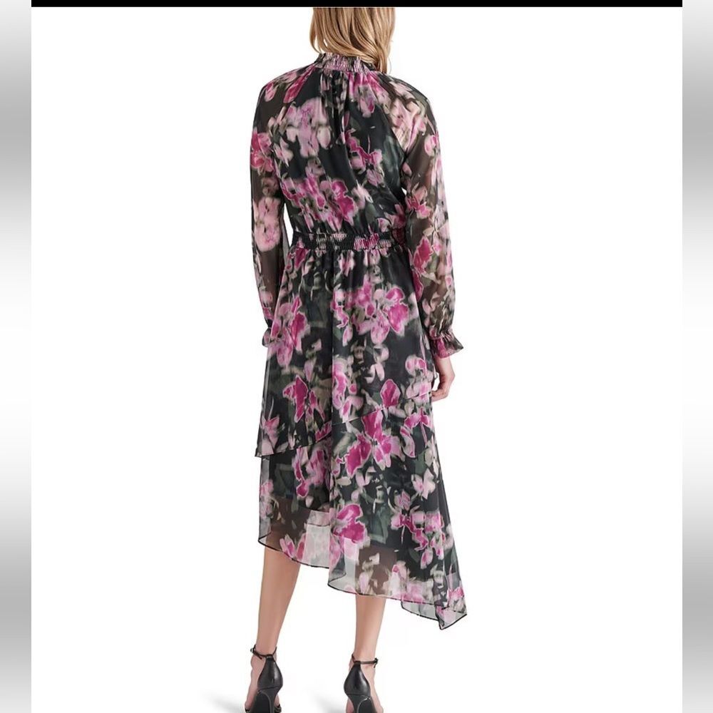 Steve Madden Starla Floral Chiffon Midi Dress Boho Coquette Cottagecore M NEW - Picture 2 of 6
